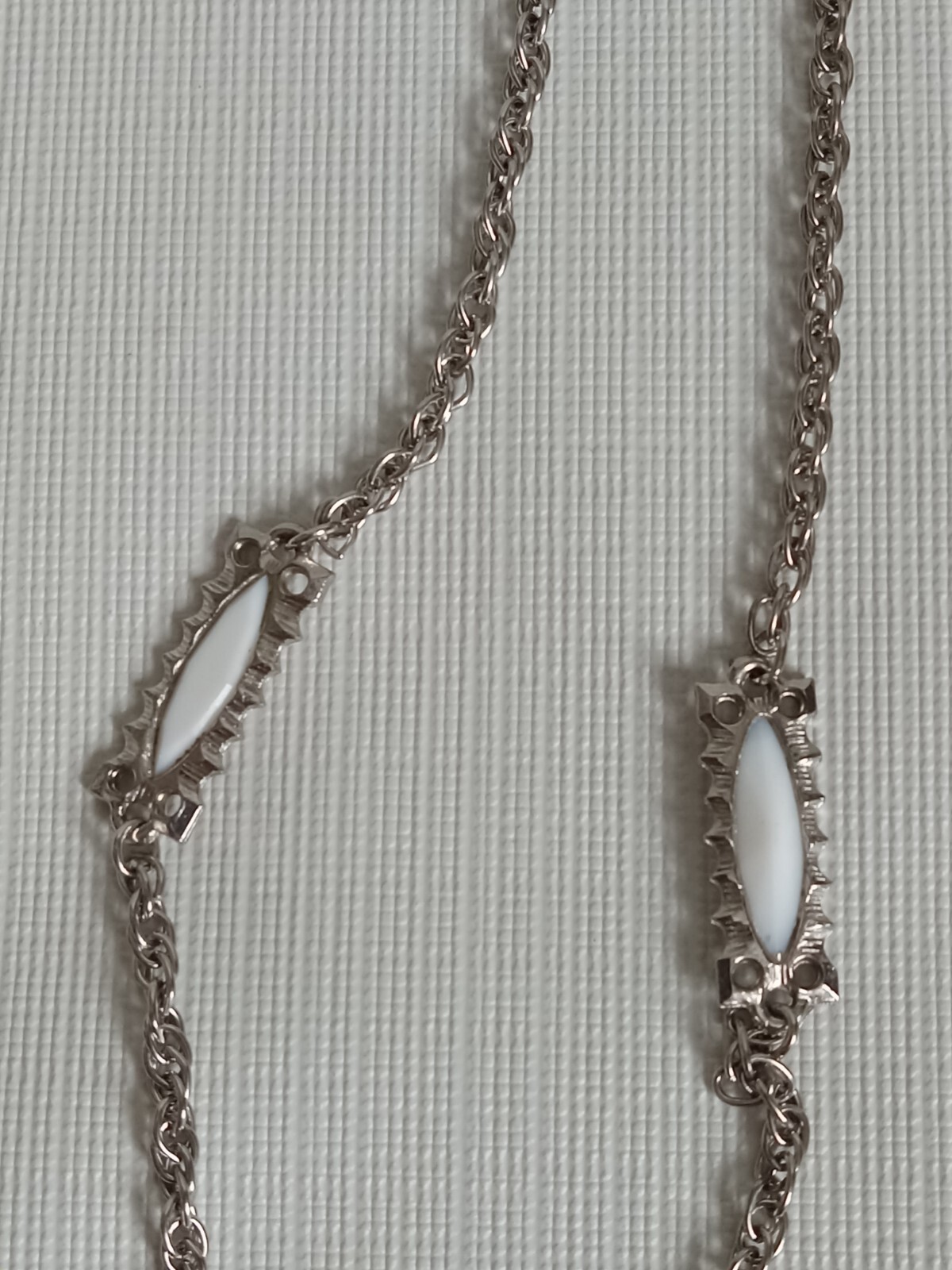Silver Toned Long Length Solid White & Metal Rect… - image 8