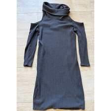 Milky Way Cold Shoulder Dress Ribbed Knit Turtleneck Gray Dress
