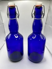Set of 2 EZ Cap Cobalt Blue 16oz Bottles H-9 3/4", B-3"