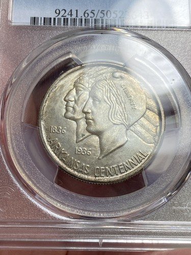 1937 Arkansas Commemorative Silver Half Dollar MS65 PCGS Crusty Original - Picture 3 of 8