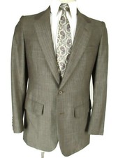Hickey Freeman Mens Taupe Stripe 2 Btn Slubby Wool Suit 39R USA Made