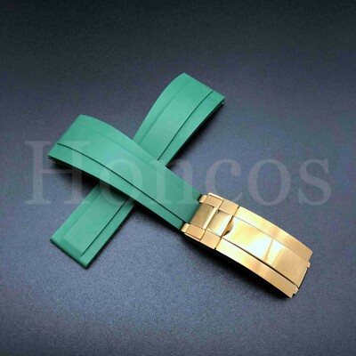 20 21 MM Rubber Black strap Band Deployment Buckle Clasp Fits for Rolex Deepsea