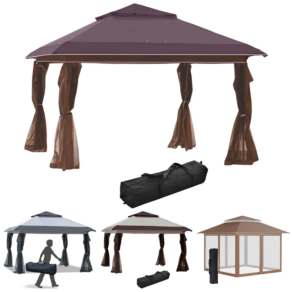 OUTSUNNY 12' x 12' Backyard Party Cabana Gazebo w/ 3-Level Adjustable Height