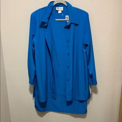 Maggie Sweet Women's Blue Button-Up Two Piece Top Size PL