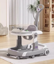 Infant Foldable Baby Walker Push Walker with Wheels Push Handle Bouncer 6-24M