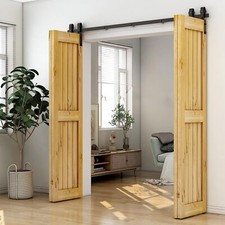 1M-4M Bifold Sliding Barn Door Hardware Kit Black Flat Track Modern for2/4 Doors