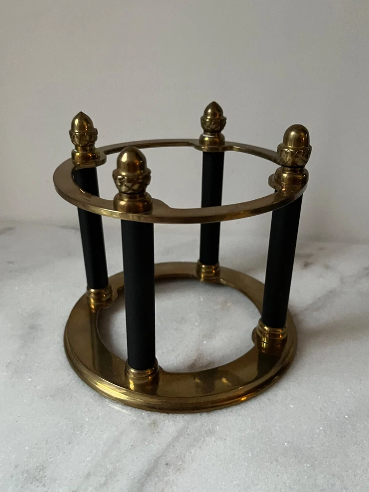 Expositor de cristal o piedra con soporte de latón macizo vintage, elevador pesado India... Foto 4 de 4