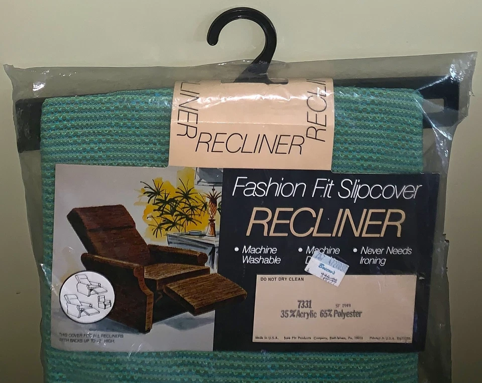 Vintage Retro Mod años 60? Funda reclinable de moda Sure Fit ~ Verde/Azul ~ Nueva ~ EE. UU. Foto 3 de 3