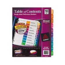 Avery Ready Index Customizable Table of Contents Multicolor Dividers 10Tab 11135