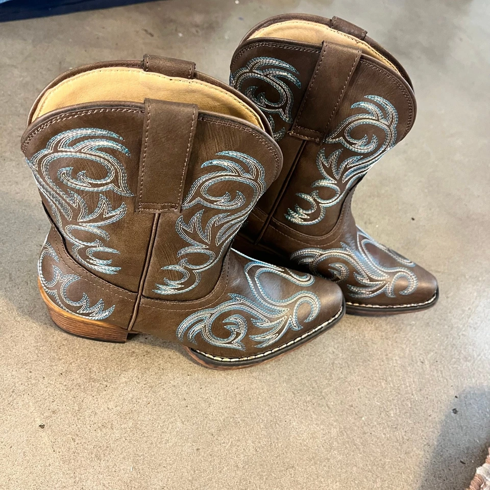 Roper Marrón Cuero Verde azulado Vaquero Western Botines Mujer 6 NUEVO País Foto 3 de 4