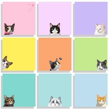 9 Pads Cute Sticky Notes Set, 3" x 3" Black Cat Self Stick Notepads, Funny St...