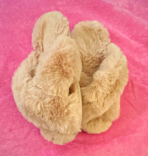 Women's Beige Faux Fur Open Toe Slip-On Slippers US 6 Comfort Flat Fur Trim
