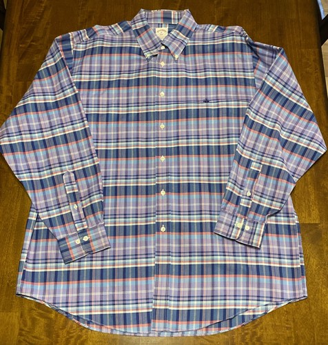 Brooks Brothers 346 X-Large Regent blau lila kariert Knopfleiste Langarm Herren - Bild 2 von 18