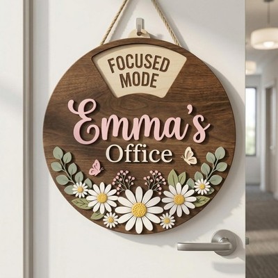 Personalized 3D Daisy Rotating Office Door Sign with Status Spinner