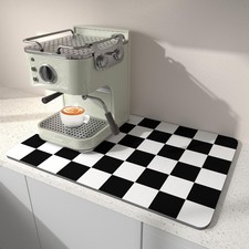 Dish Drying Mat for Kitchen Counter, 12" x 20" Checkered Coffee Bar Mat for E...