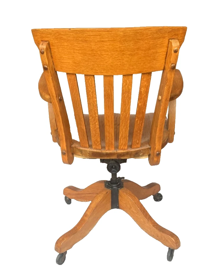 Antiguo sillón Heywood Wakefield ajustable giratorio roble banquero/oficina - ¡Raro!! Foto 3 de 4