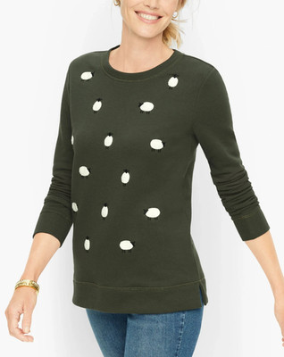 T by TALBOTS Plus Green Fleece Sweatshirt PULLOVER Top Embroidered Sheep 2X