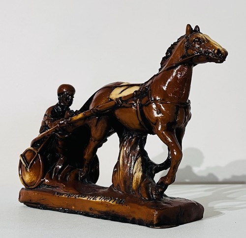 Vintage New Zealand STD Trotter Allan Davey & Co. Horse & Sulky Carved Sculpture - Picture 3 of 6