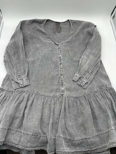 Free People Sz Small Tunic Boho Cotton Mini Dress Ruffle Babydoll Charcoal USA - 第 4/10 張圖片