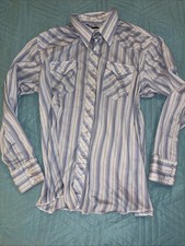 Vtg Wrangler Cowboy Cut Shirt 18 35 Pearl Snap Made in USA Single Needle Stripe