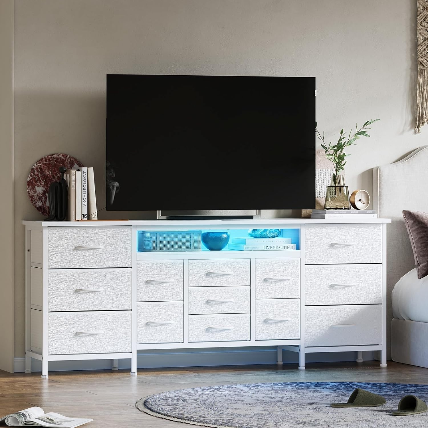 With Drawers&outlet,led Light Entertainment Center For 55-80