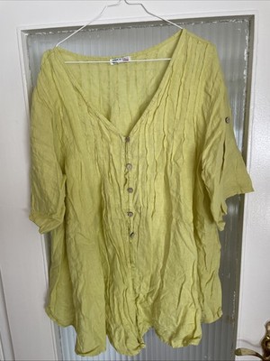 Made In Italy Damen Bluse Gelb Gr. XXL. 100% Leinen Top Zustand