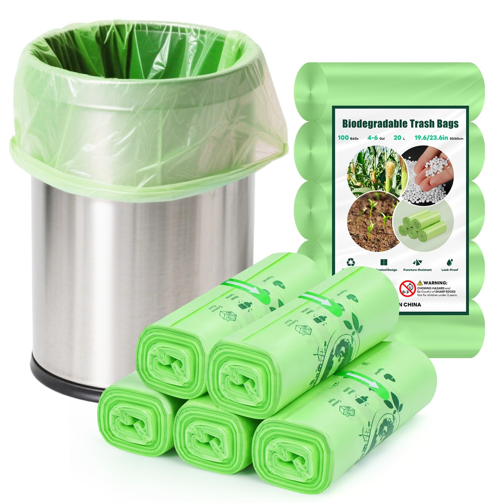 Food Waste Bags 20L Biodegradable Bin Liners 100 Count Recycle 4-6 Gallon