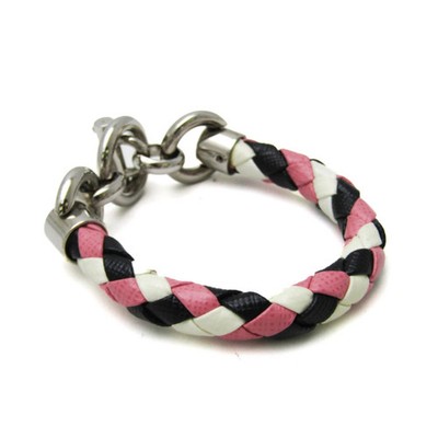 Prada Flechtleder, Metall Bettelarmband schwarz, rosa, weiß