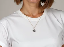 14K White Yellow Gold  Black Onyx Colorless Spinel Sapphire Pendant Necklace