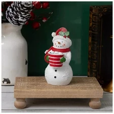 Snowman Holding Striped Hot Cocoa Mug Christmas Figurine 5.8"