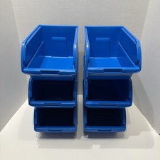 ZAG Small Plastic Storage Bins Stackable Organizer Blue Garage Parts Lot 6