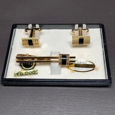 Onyx Golden Tie Pin Cufflinks Set Near Mint Luxury Christmas No Box Pre-Owned K