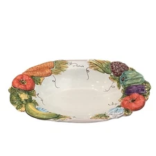 Tadinate Italy Signed Baroque Ceramic Vegetable Oblong Serving Bowl Italian