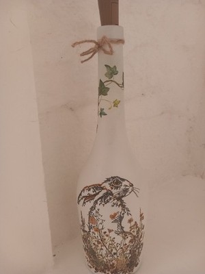 Leucht Decoupage Flasche Landhase/Efeu Motiv  