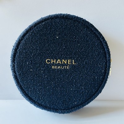 CHANEL BEAUTE ツイードジッパーポーチ CHANEL GWP Beauty Line Tweed Round Blue Holiday Pouch w/Box