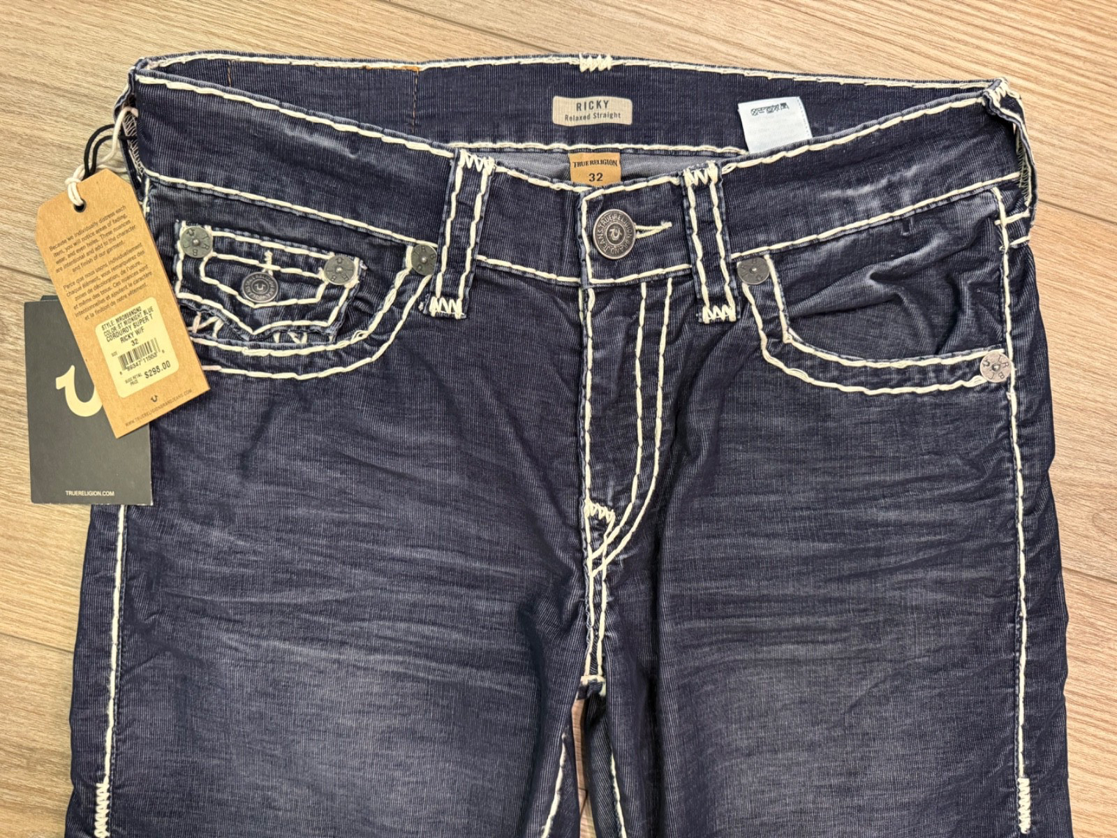 NWT Vintage True Religion Jeans Ricky Super T Midnight Blue Corduroy Pants 32x33 thumbnail 5