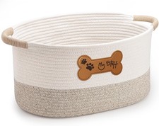 Dog Toy Basket - Cotton Rope Dog Toy Bin With Handle - Cute Woven Pet Toy Box -