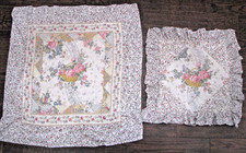 Pair of Pillow Shams, 2 Sizes, Matching, Quilted Multi-color Floral with Ruffles