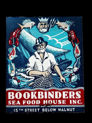Vintage Bookbinders Sea Food House Philadelphia Large Matchbook Unstuck