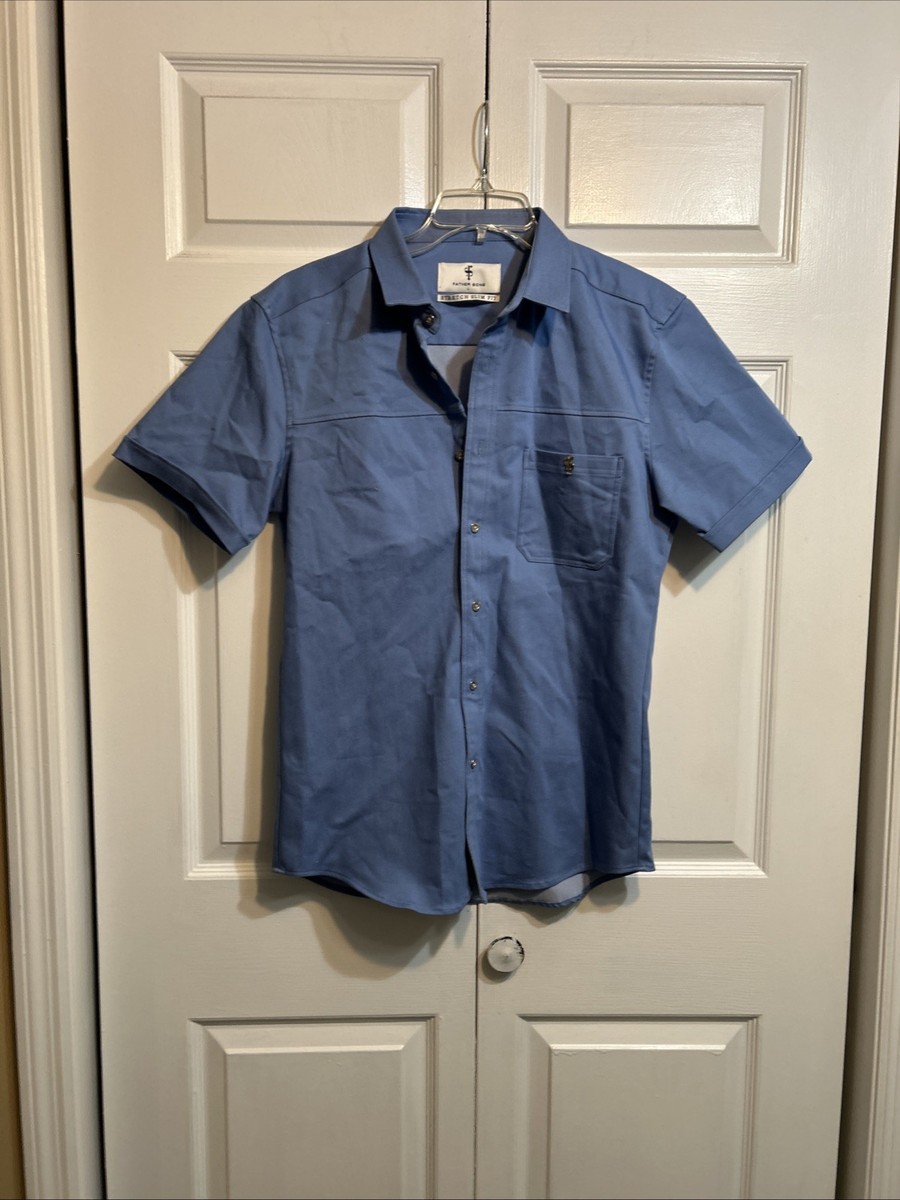 Father Sons Stretch Slim Fit Short Sleeve Button Up Shirt Size L 