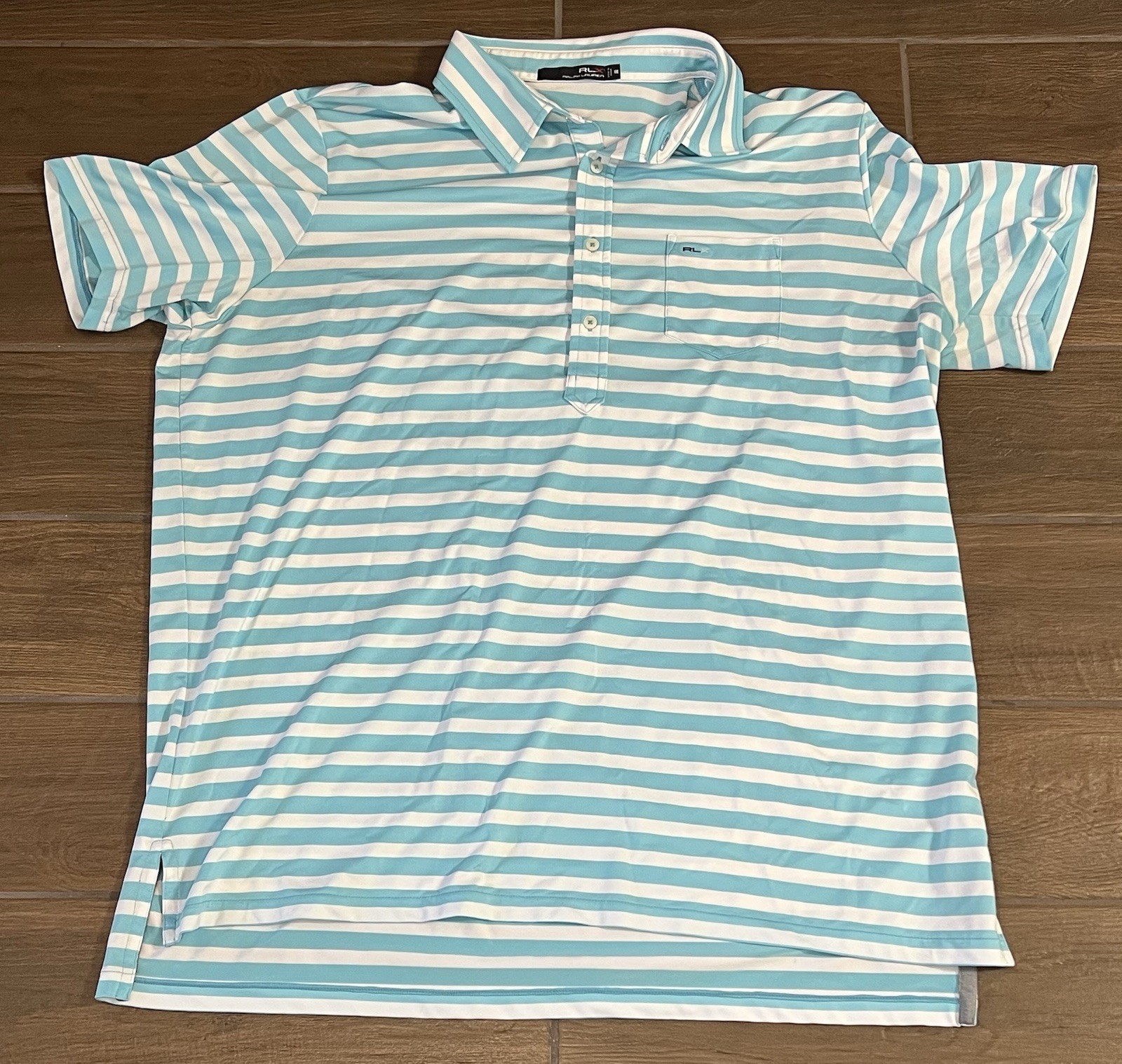 RLX Ralph Lauren Men’s Polo Blue White Striped S/S  Shirt Size XXL
