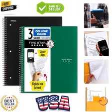 Spiral Notebook  Study App, 2 Pack, 3 Subject, College Ruled Paper, 8-1/2" x...