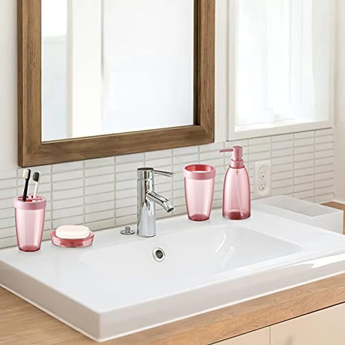 Bathroom Accessories Set 4Piece Plastic Bathroom Decor Sets 4pcs Pink - Picture 3 of 7