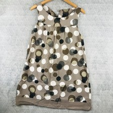 Robe Smock Femme L Marron Blanc Pois Sans Stretch Manches Pois Col Rond Ample