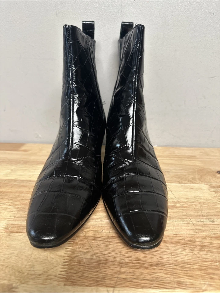 Bota Occidental Chelsea J Crew Cuero Repujado Cocodrilo Negro, BT877, Talla 10 EE. UU. Foto 4 de 4