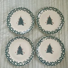 Tienshan Folk Craft "Winter Wonderland" Dinner Plates Christmas Tree Set of 4