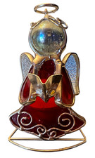 4” Royal Red And Clear Beveled Stained Glass Standing Trumpet Blowing Angel