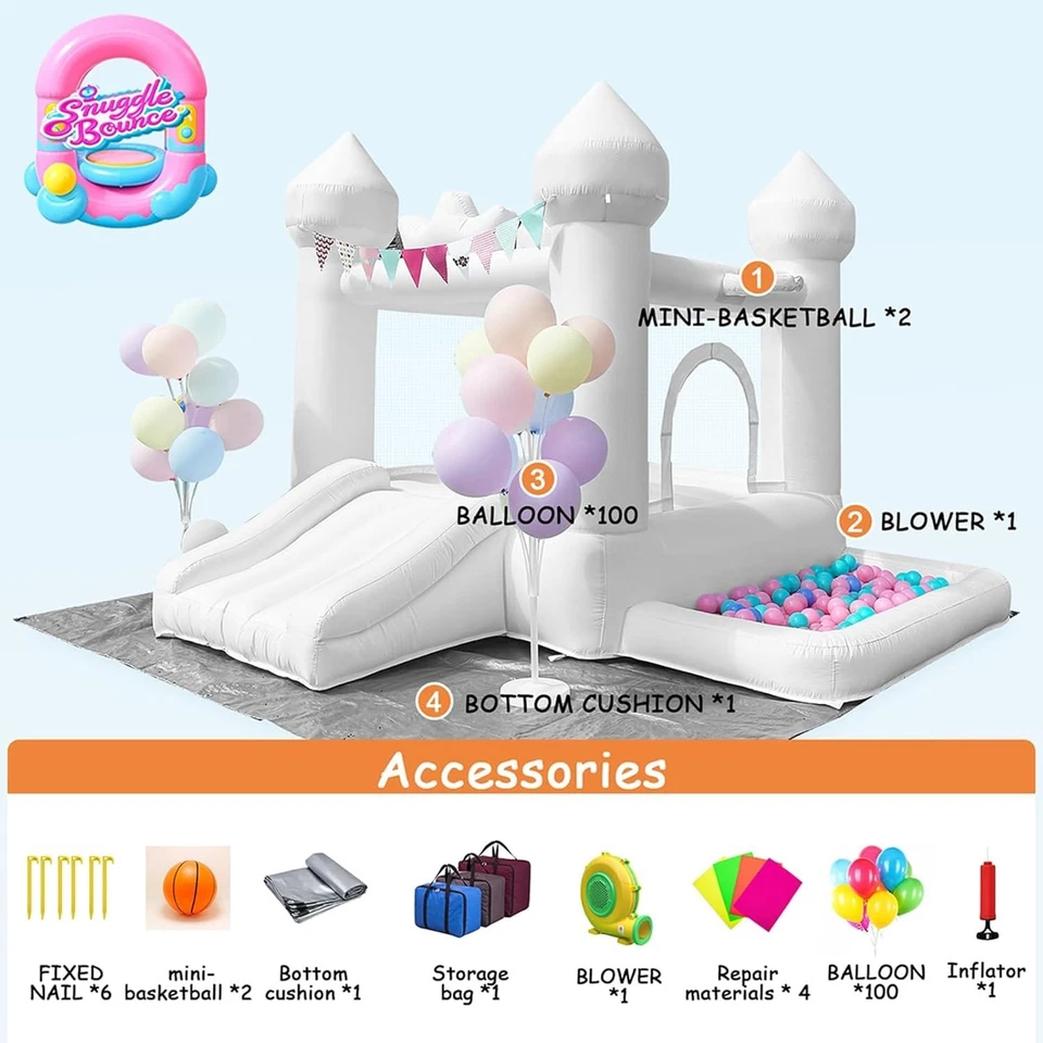 9-футовый белый надувной домик, надувной домик для детей 3-6 лет вечеринка... - Изображение 3 из 4