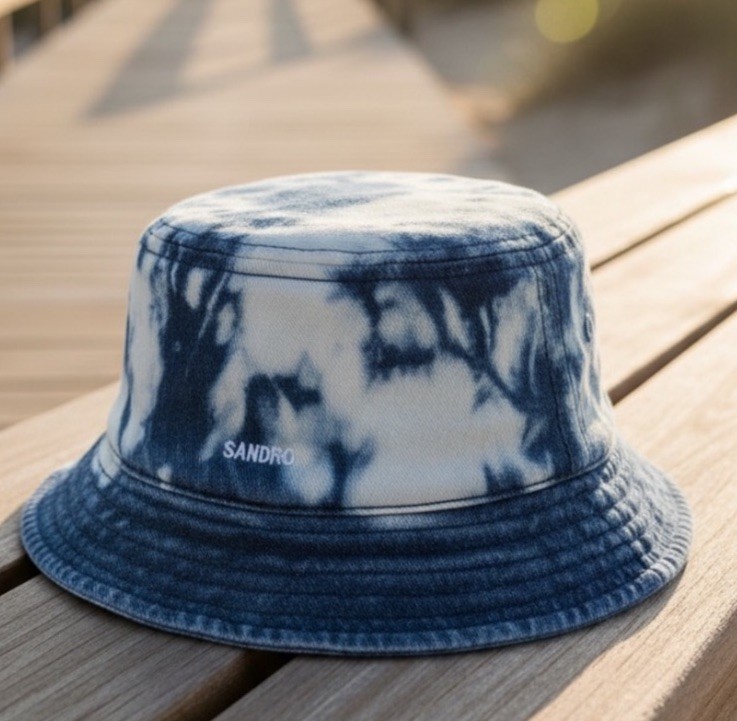 NEW Sandro Unisex Tie-Dye Bucket Hat in Blue and White Cotton One Size Summer