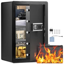 Single Door 3.5 cu.ft Safe Box with Key Lock & Password LED Light Black